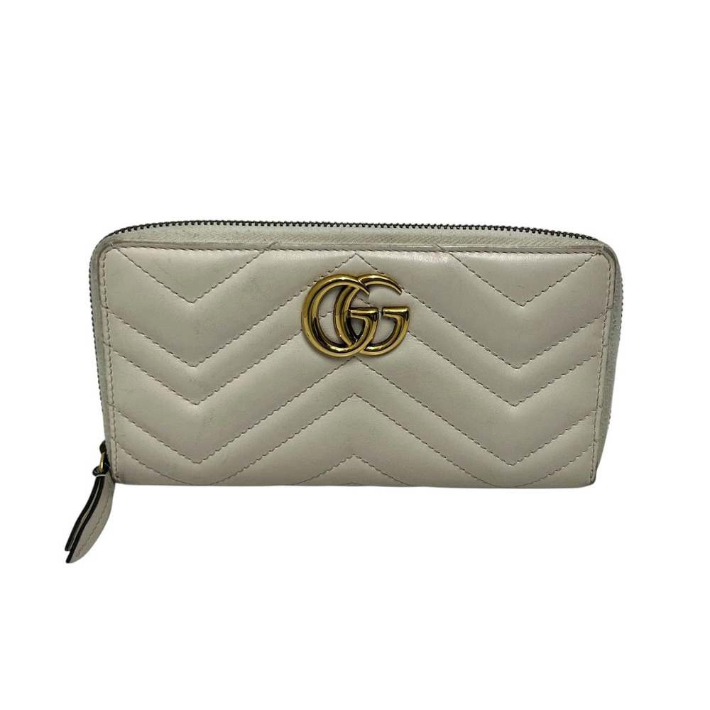 Gucci GG Marmont Matelasse Leather Zip Wallet Ivory White